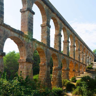 Roman aqueduct de les Ferreres in sunny day. Tarragona